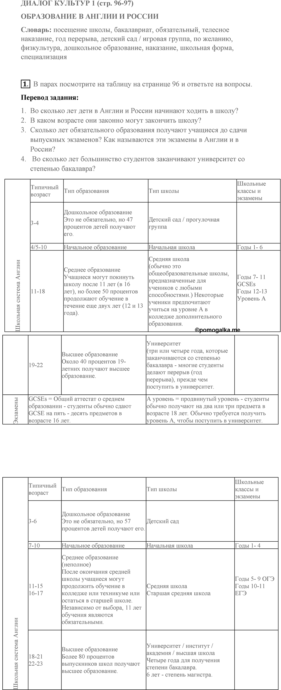 Диалог культур 1. Страница 96-97 задание №1 — решение 1