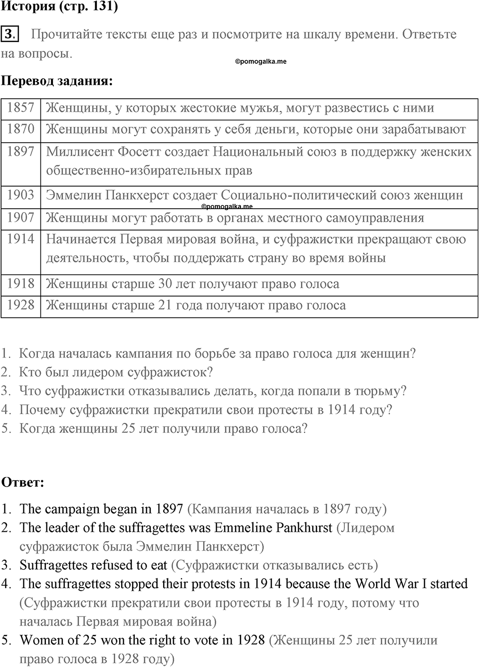 Страница 131. Extra contents. History. Задание №3 — решение 1