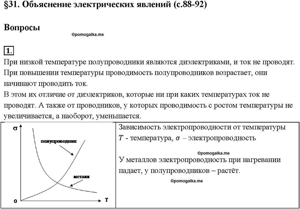 Глава 2. Электрические явления. §31. Проводники, полупроводники и непроводники электричества. Вопрос №1 — решение 1