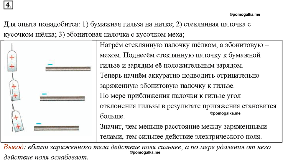 Глава 2. Электрические явления. §27. Электрическое поле. Вопрос №4 — решение 1