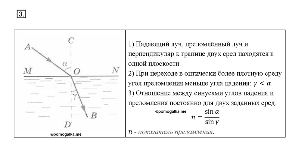 Глава 4. Световые явления. §67. Преломление света. Закон преломления света. Вопрос №3 — решение 1