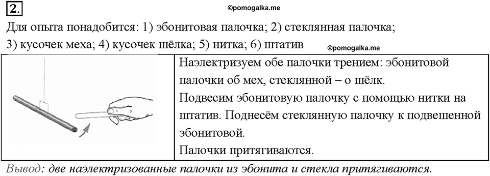 Глава 2. Электрические явления. §25. Электризация тел при соприкосновении. Взаимодействие заряженных тел. Вопрос №2 — решение 1
