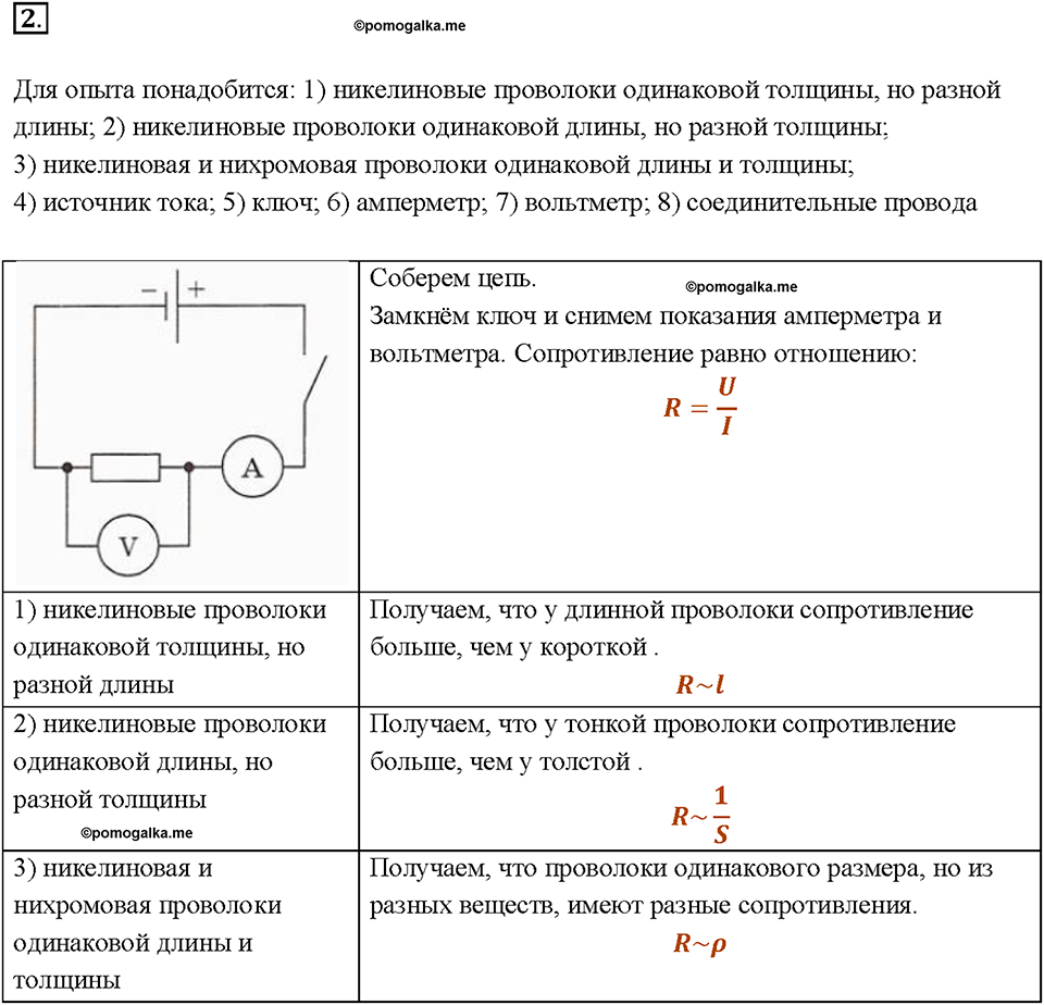 Глава 2. Электрические явления. §45. Расчёт сопротивления проводника. Удельное сопротивление. Вопрос №2 — решение 1