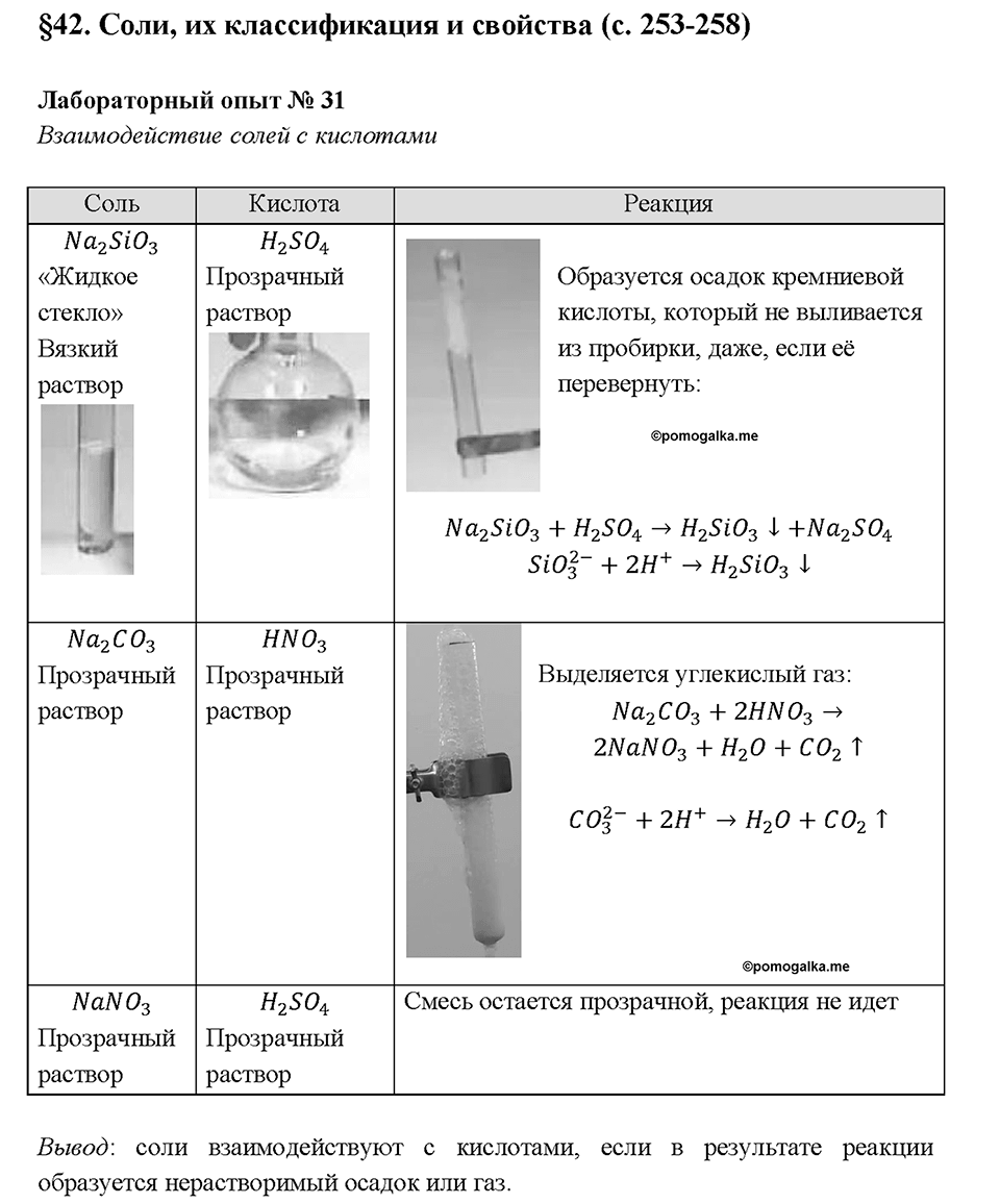 Глава 5. Растворение. Растворы. Реакции ионного обмена и окислительно-восстановительные реакции. Лабораторный опыт №31. Взаимодействие солей с кислотами — решение 1