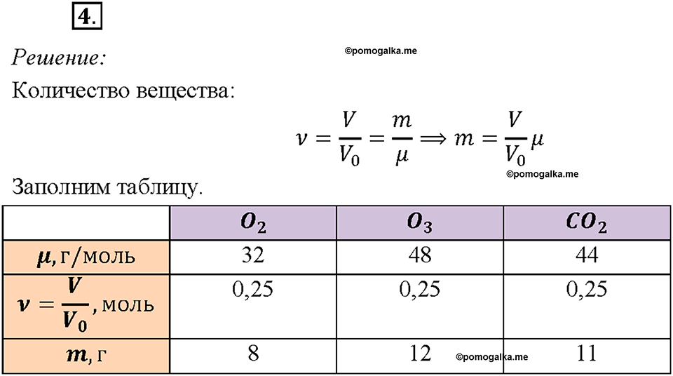 Глава 2. Простые вещества. §17. Молярный объём газов. Задание №4 — решение 1