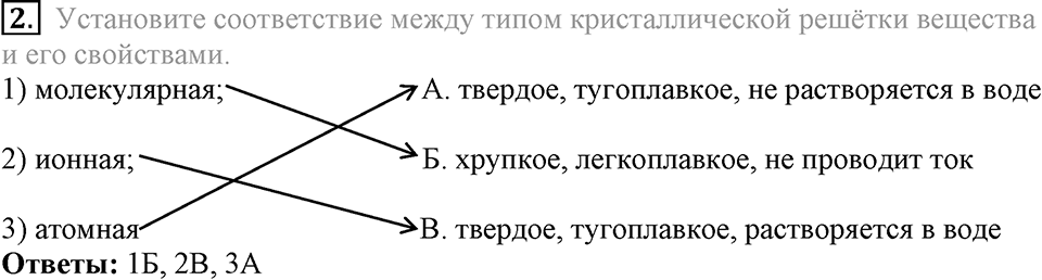 Первоначальные химические понятия. §8. Вещества молекулярного и немолекулярного строения. Параграф §8 Тестовые задания №2 — решение 1