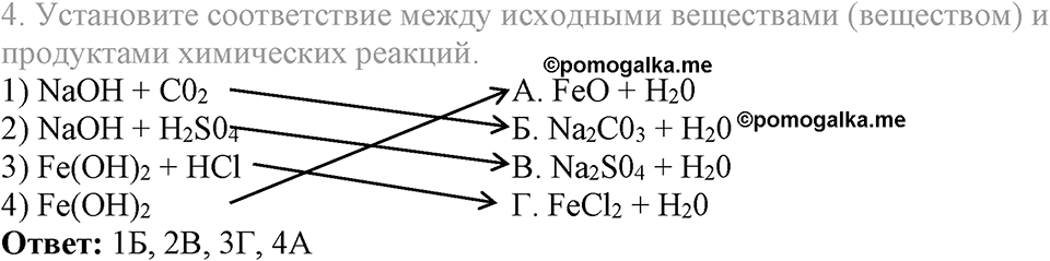 Важнейшие классы неорганических соединений. §42. Химические свойства оснований. Параграф §42 Тестовые задания №4 — решение 1