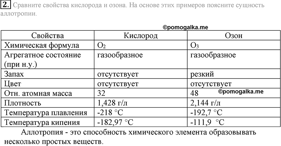 Кислород. Горение. §26. Озон. Аллотропия кислорода. Параграф §26 Подумай, ответь, выполни №2 — решение 1