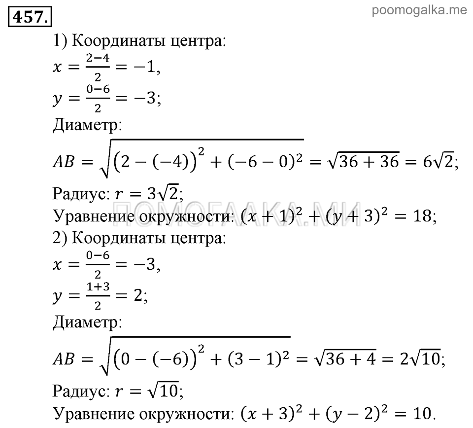 Глава 7. Множества. Логика. §33. Уравнение окружности. Номер №457 — решение 1