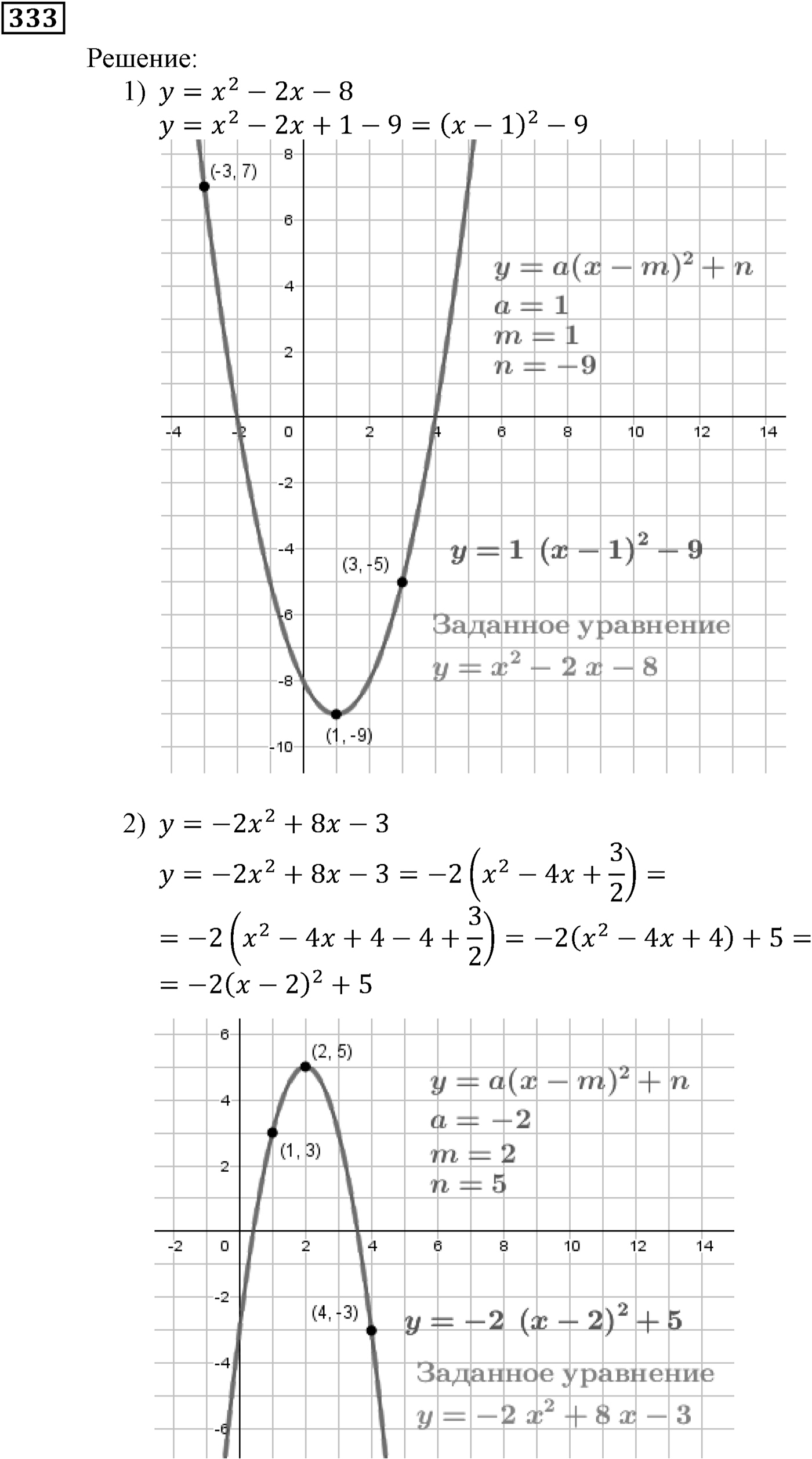 Квадратная функция. §10. Построение графиков функций y=f(x)+b и y=f(x+a). Номер №333 — решение 1