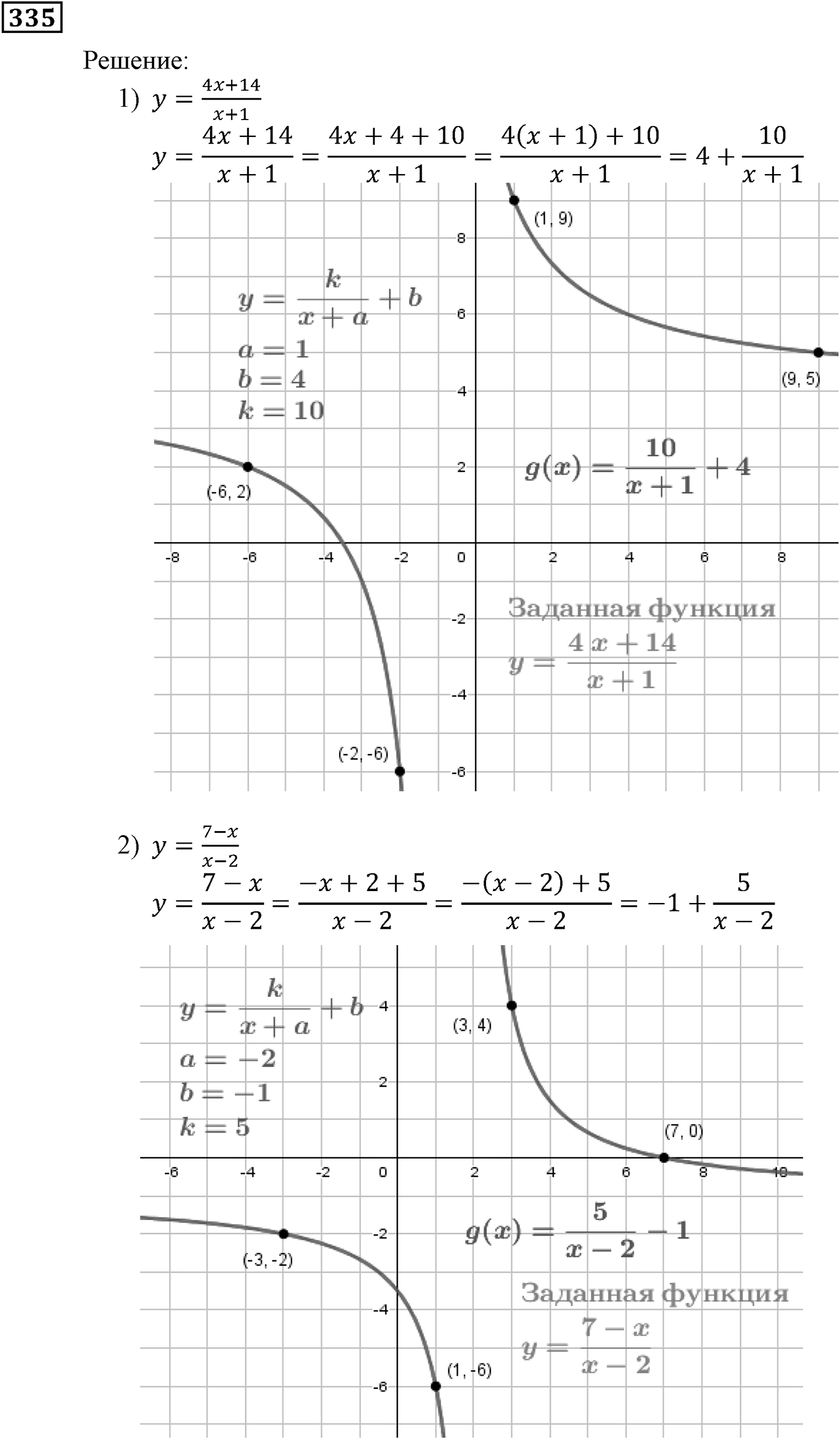 Квадратная функция. §10. Построение графиков функций y=f(x)+b и y=f(x+a). Номер №335 — решение 1