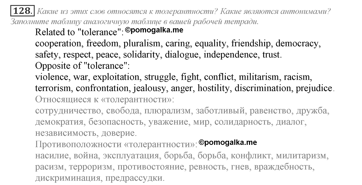 Can We Learn to Live in Peace!. Section 3. Be Tolerant and You Will Prevent Conflicts. Unit 3 exercise №128 — решение 1