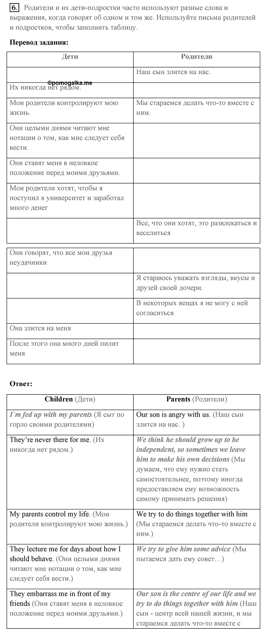 Unit 4. Do your parents understand you?. Do your parents understand you?. lesson 5-6 exercise №6 — решение 1