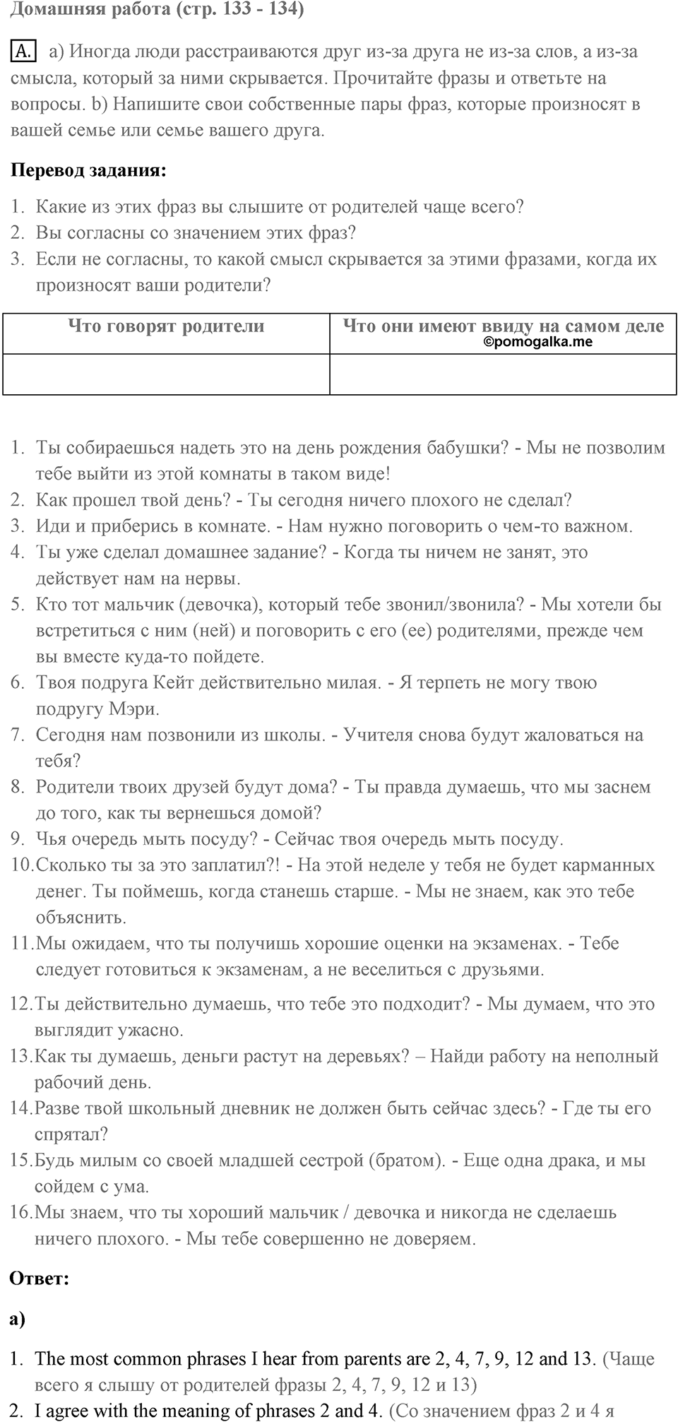 Unit 4. Do your parents understand you?. Do your parents understand you?. Homework A — решение 1