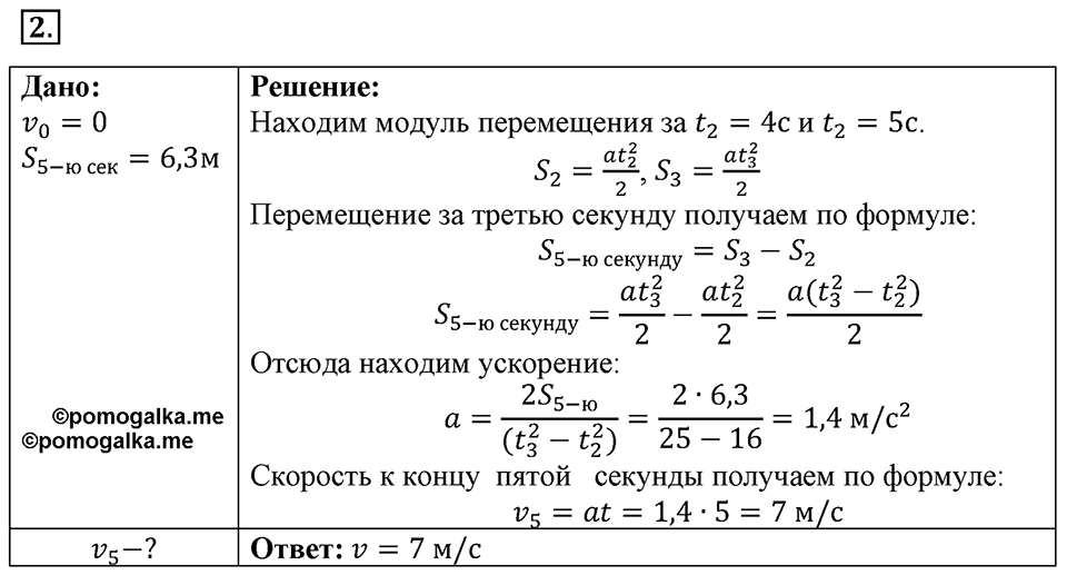 Законы взаимодействия и движения тел. §8. Перемещение тела при прямолинейном равноускоренном движении без начальной скорости. Параграф §8 упражнение 8 №2 — решение 1