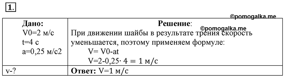 Законы взаимодействия и движения тел. §6. Скорость прямолинейного равноускоренного движения. График скорости. Параграф §6 упражнение 6 №1 — решение 1