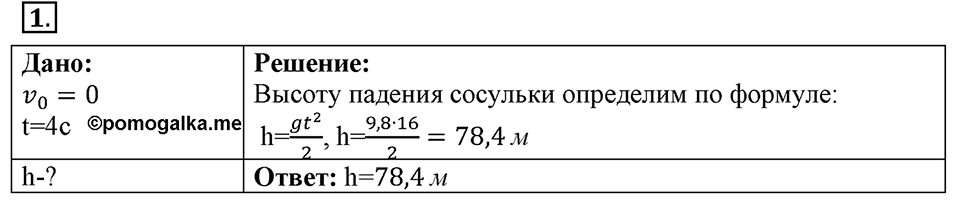 Законы взаимодействия и движения тел. §13. Свободное падение тел. Параграф §13 упражнение 13 №1 — решение 1