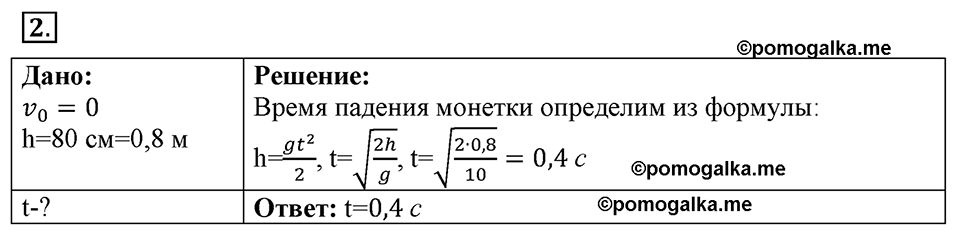 Законы взаимодействия и движения тел. §13. Свободное падение тел. Параграф §13 упражнение 13 №2 — решение 1