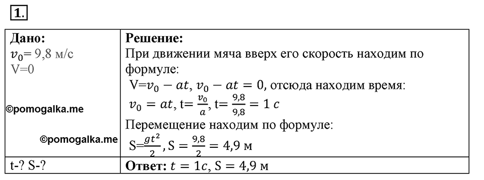 Законы взаимодействия и движения тел. §14. Движение тела, брошенного вертикально вверх. Невесомость. Параграф §14 упражнение 14 №1 — решение 1