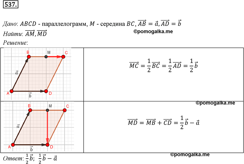 §15. Умножение вектора на число. Номер №537 — решение 1