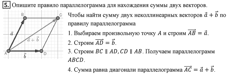 §14. Сложение и вычитание векторов. Вопросы к параграфу §14 Номер 5 — решение 1