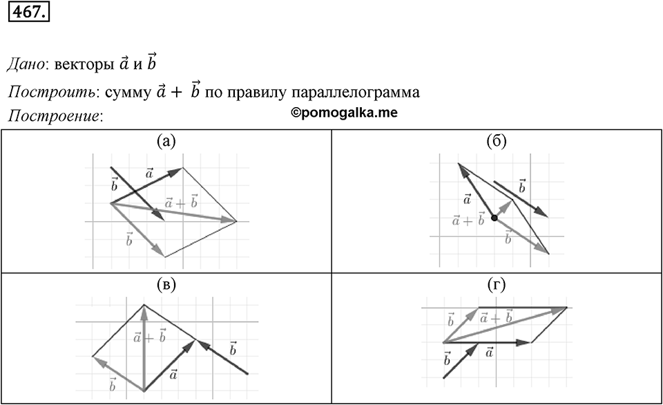 §14. Сложение и вычитание векторов. Номер №467 — решение 1