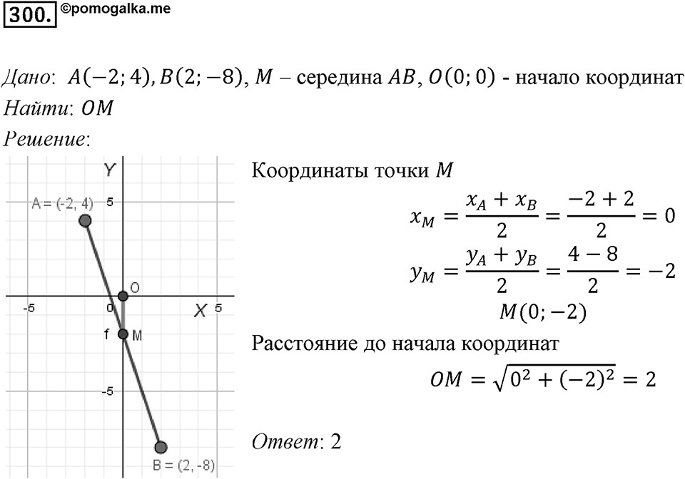 §8. Расстояние между двумя точками с заданными координатами. Координаты середины отрезка. Номер №300 — решение 1