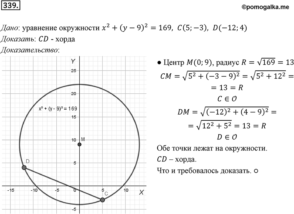§9. Уравнение Фигуры. Уравнение окружности. Номер №339 — решение 1