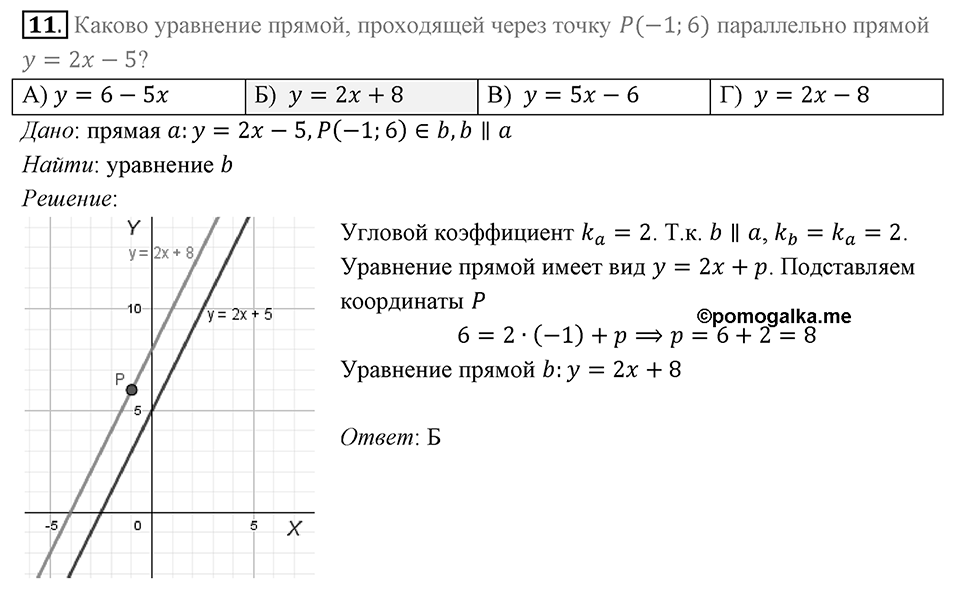 §11. Угловой коэффициент прямой. Задание 3 Проверь себя Номер 11 — решение 1