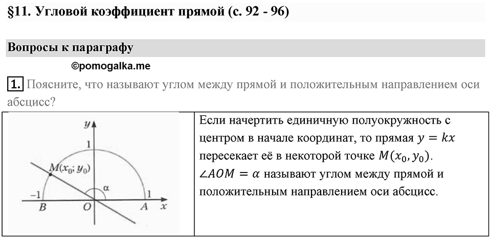 §11. Угловой коэффициент прямой. Вопросы к параграфу §11 Номер 1 — решение 1