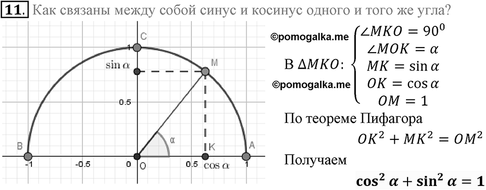 §1. Тригонометрические Функции угла от 0° до 180°. Вопросы к параграфу §1 Номер 11 — решение 1