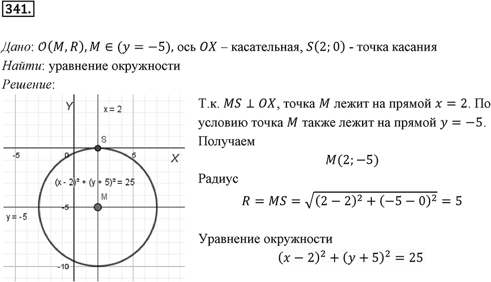 §9. Уравнение Фигуры. Уравнение окружности. Номер №341 — решение 1