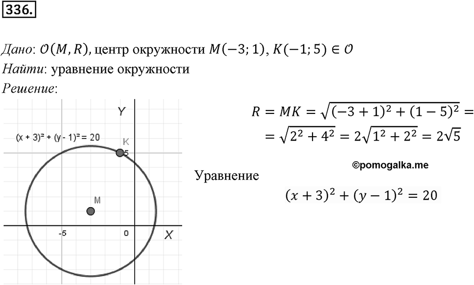 §9. Уравнение Фигуры. Уравнение окружности. Номер №336 — решение 1