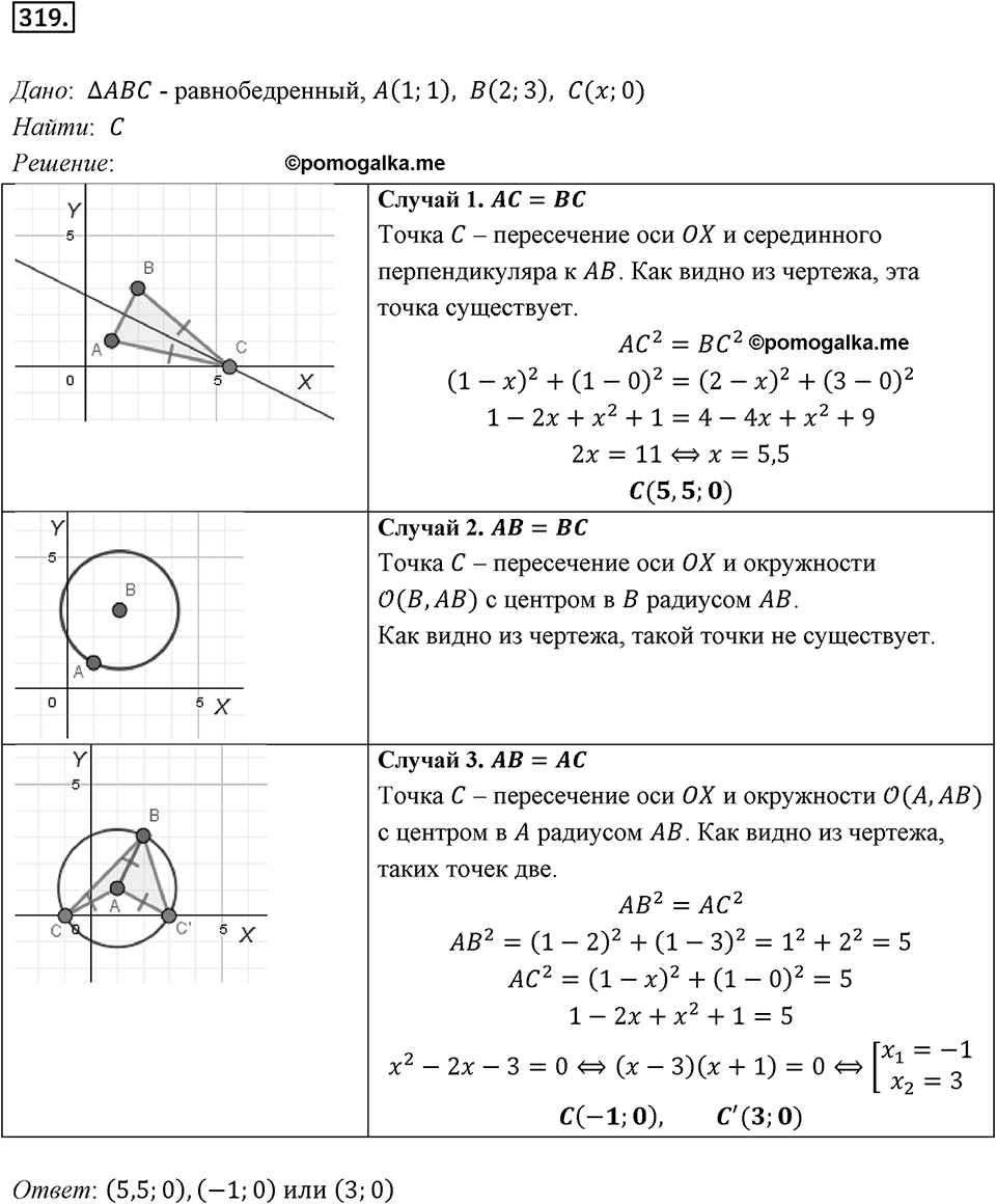 §8. Расстояние между двумя точками с заданными координатами. Координаты середины отрезка. Номер №319 — решение 1