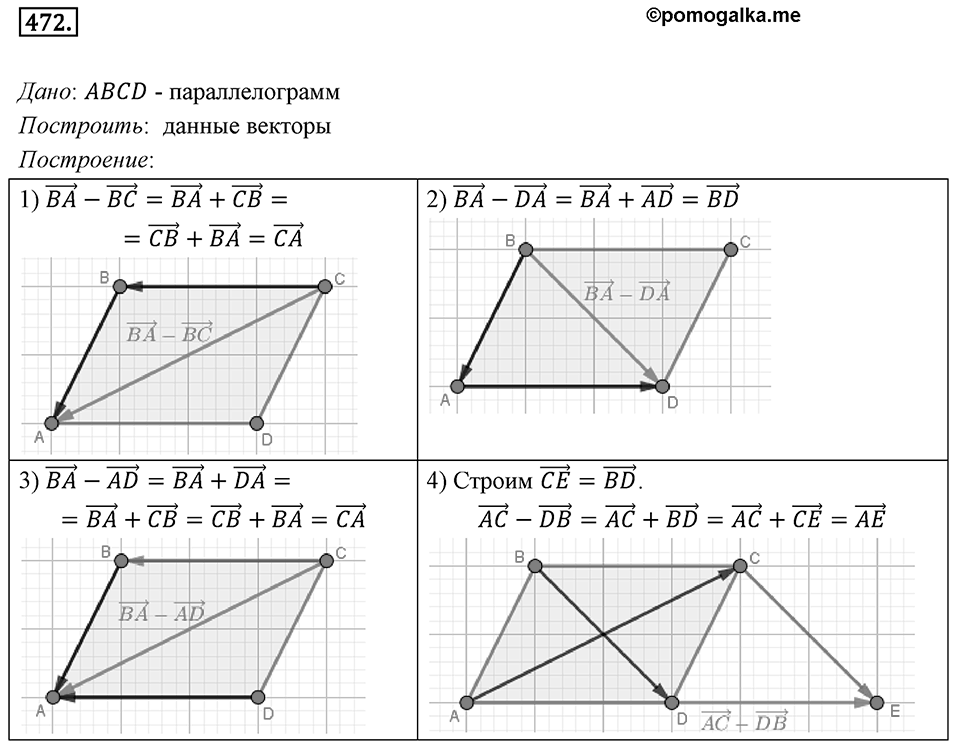 §14. Сложение и вычитание векторов. Номер №472 — решение 1