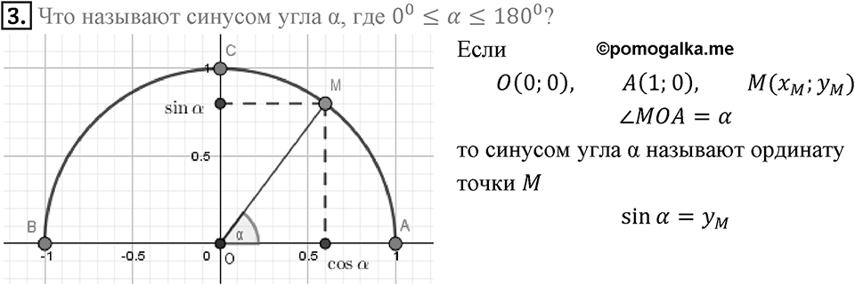 §1. Тригонометрические Функции угла от 0° до 180°. Вопросы к параграфу §1 Номер 3 — решение 1