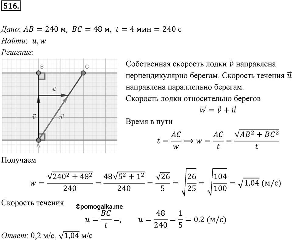 §14. Сложение и вычитание векторов. Номер №516 — решение 1