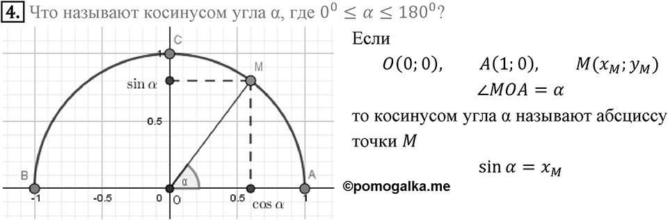 §1. Тригонометрические Функции угла от 0° до 180°. Вопросы к параграфу §1 Номер 4 — решение 1