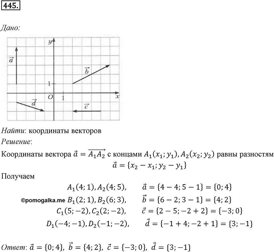 §13. Координаты вектора. Номер №445 — решение 1