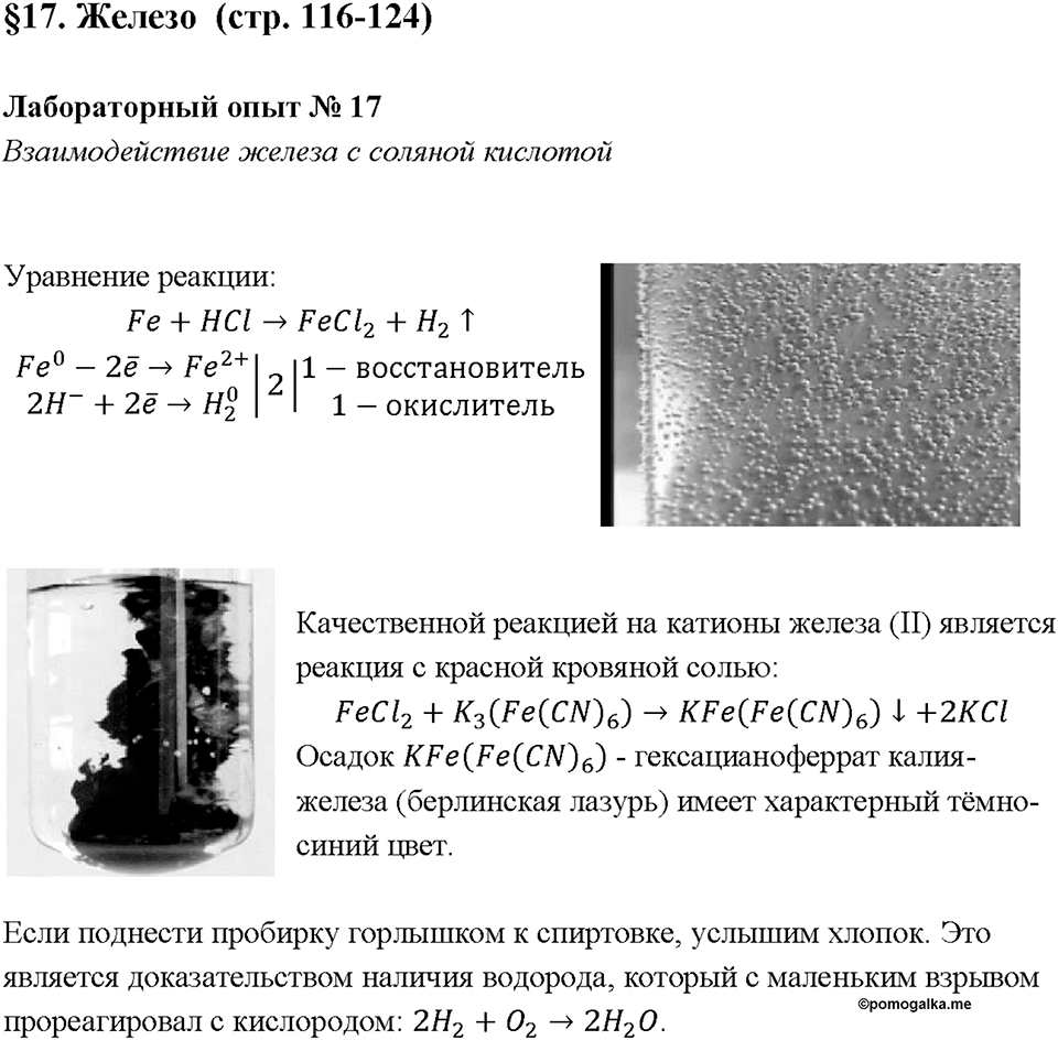 Глава 2. Металлы. Железо. Лабораторная работа №17. Взаимодействие железа с соляной кислотой — решение 1