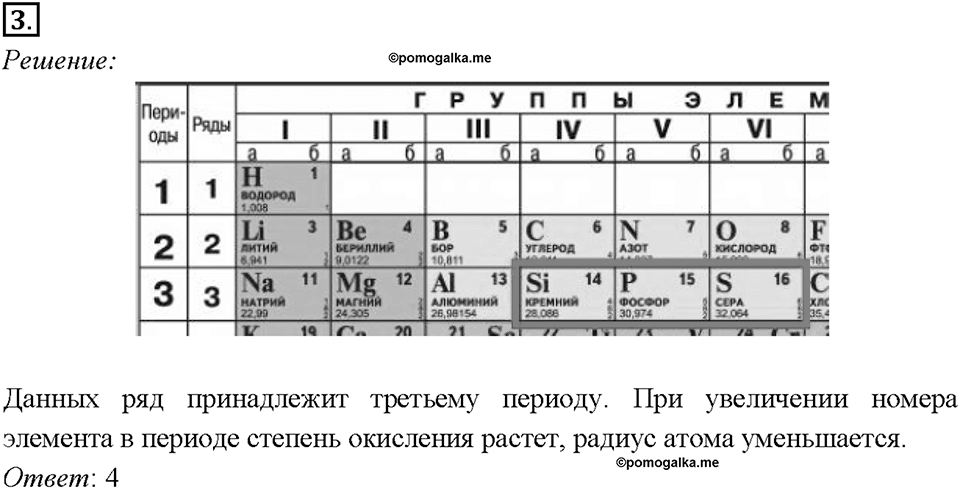 Глава 4. Обобщение знаний по химии за курс основной школы. Периодическая система Д. И. Менделеева и строение атома. Параграф §36. Задание №3 — решение 1