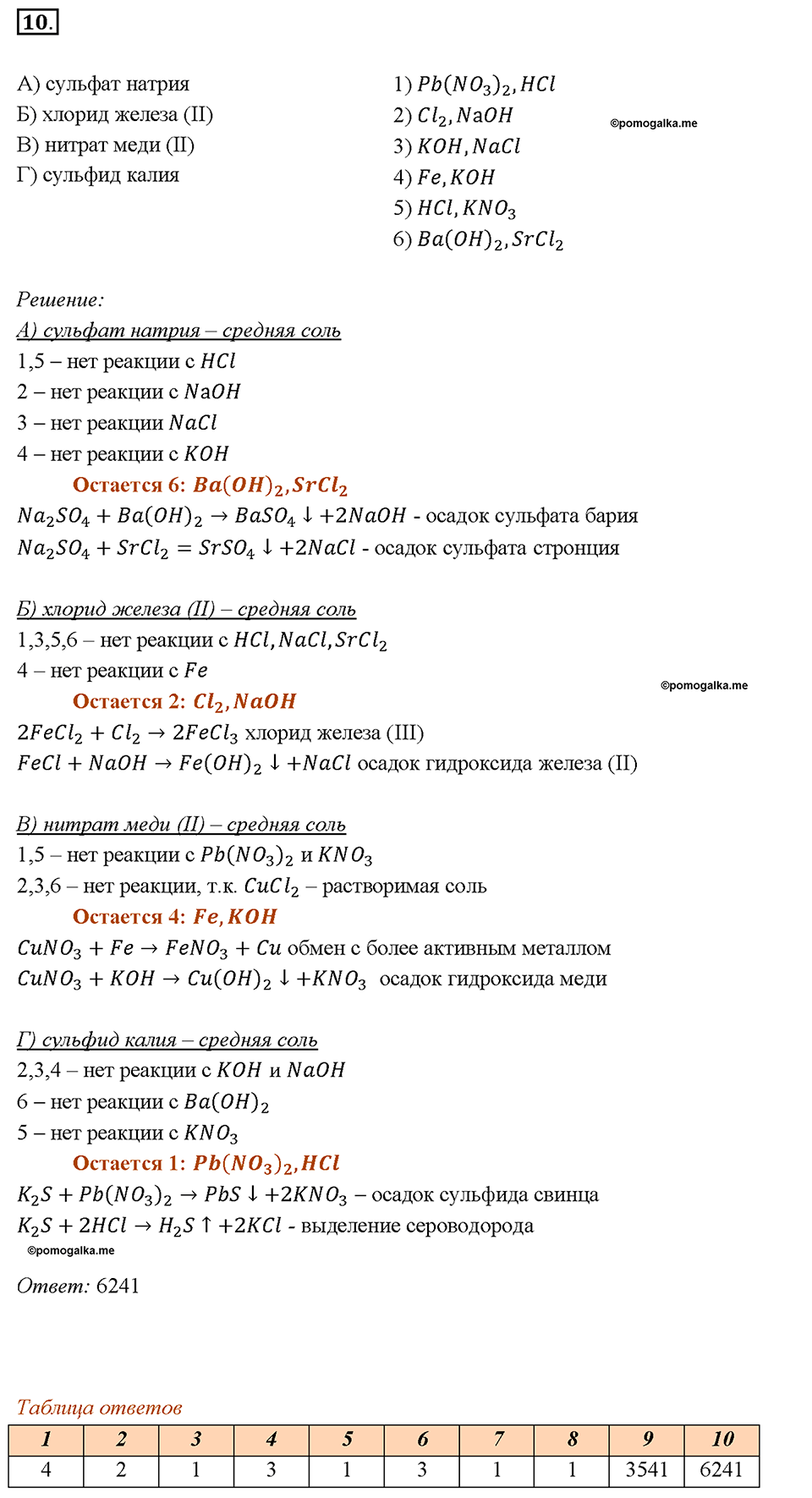 Глава 4. Обобщение знаний по химии за курс основной школы. Характерные химические свойства неорганических веществ. Параграф §42. Задание №10 — решение 1