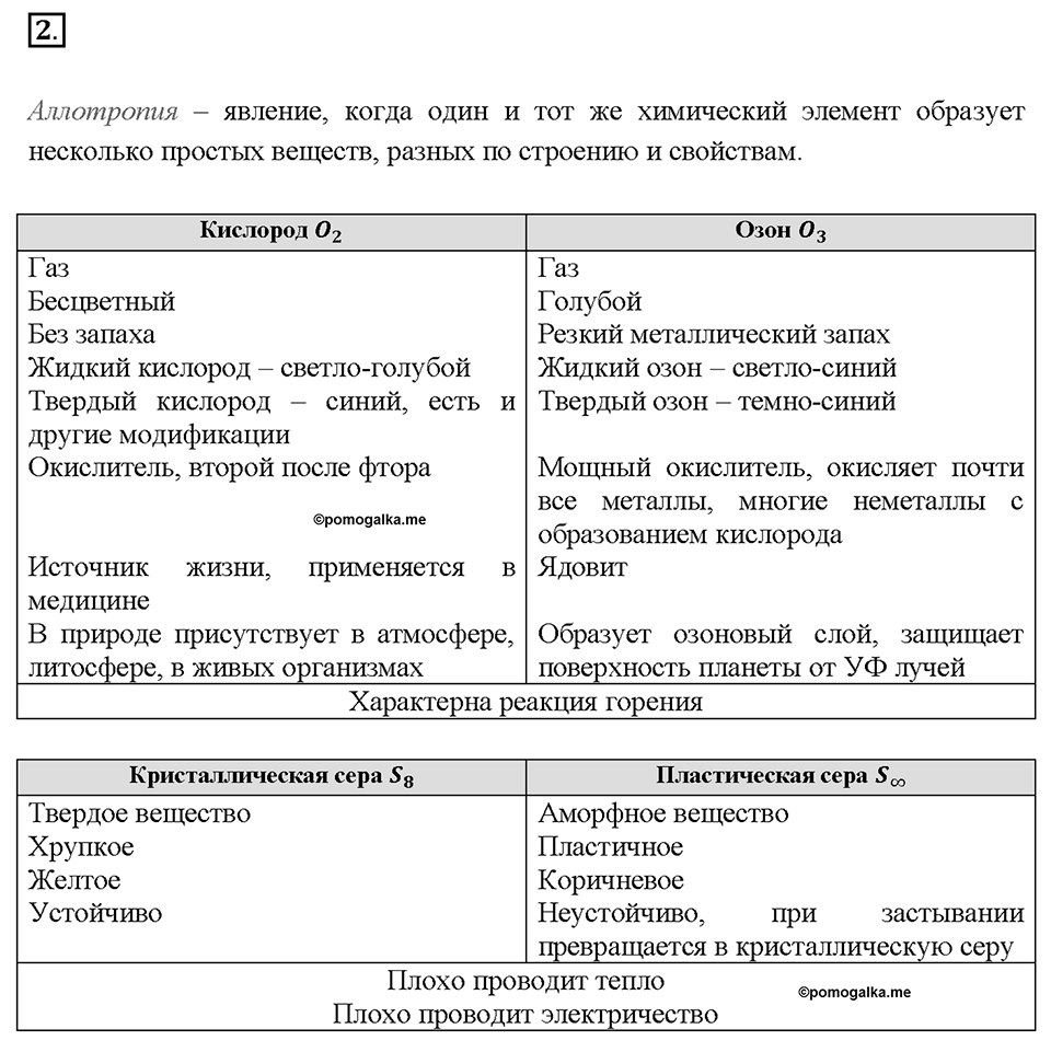 Глава четвертая. Кислород и сера. §17. Характеристика кислорода и серы. (стр. 61-64). Подумай, ответь, выполни. Задание №2 — решение 1