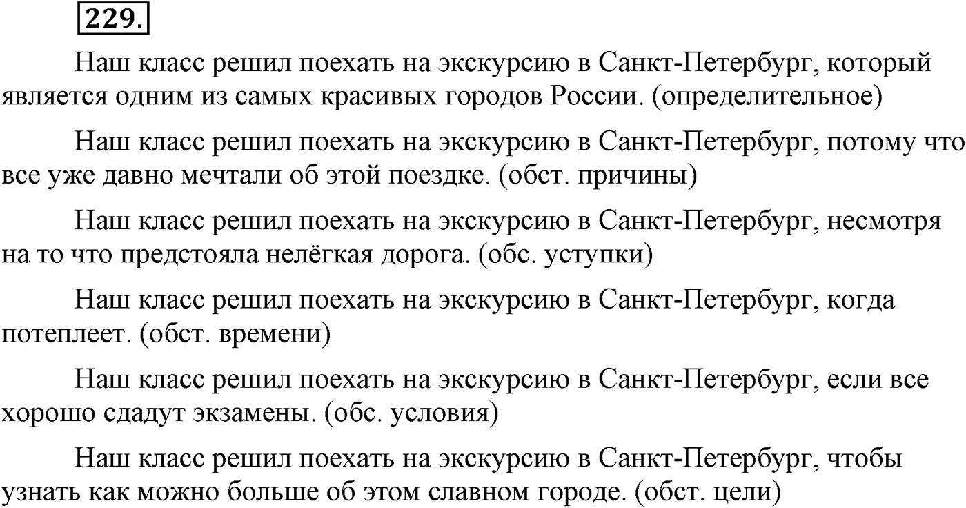 Синтаксис и пунктуация. Сложноподчинённое предложение. Упражнение №229 — решение 1
