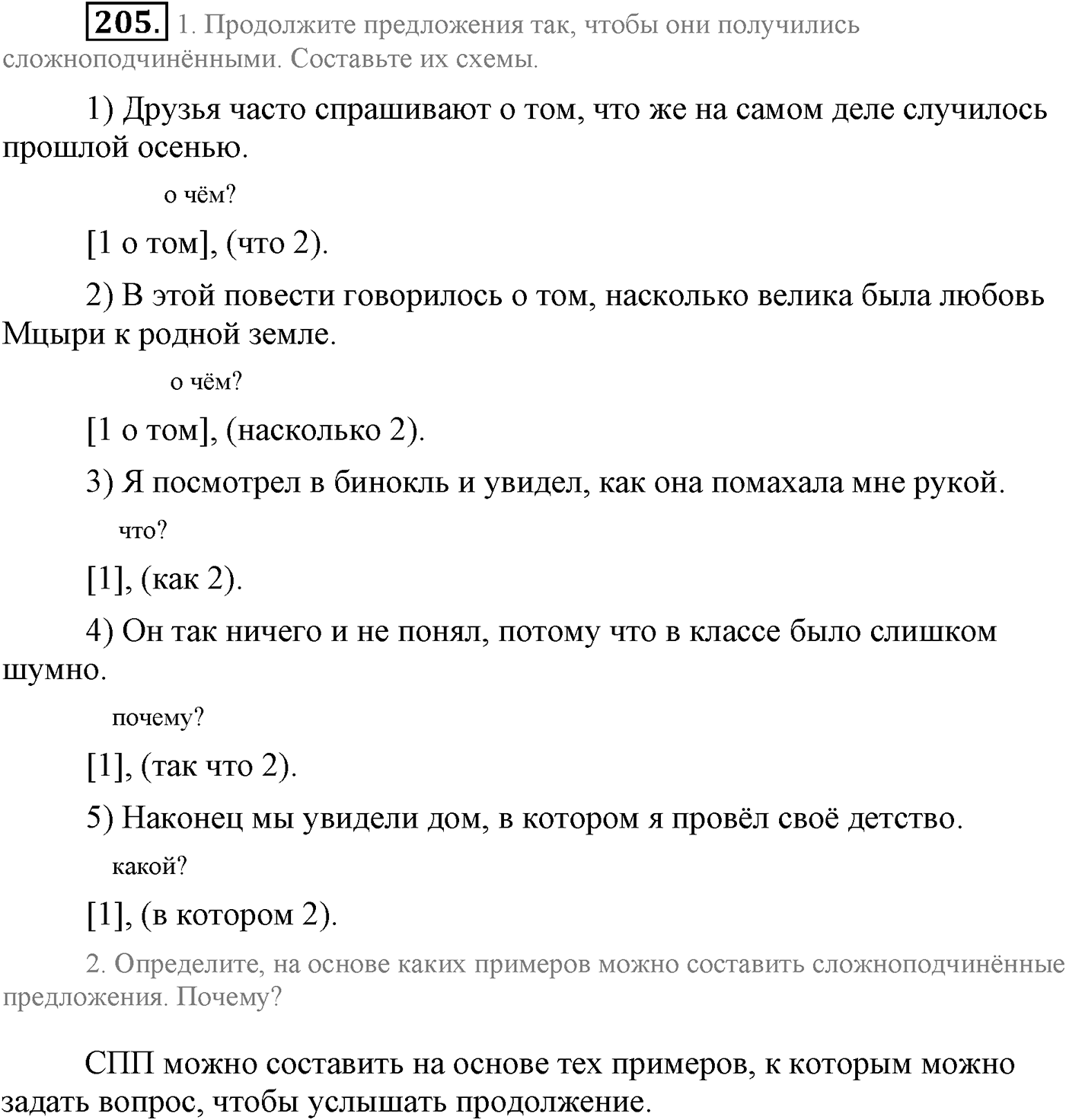 Синтаксис и пунктуация. Сложноподчинённое предложение. Упражнение №205 — решение 1