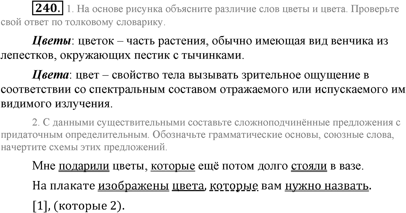 Синтаксис и пунктуация. Сложноподчинённое предложение. Упражнение №240 — решение 1