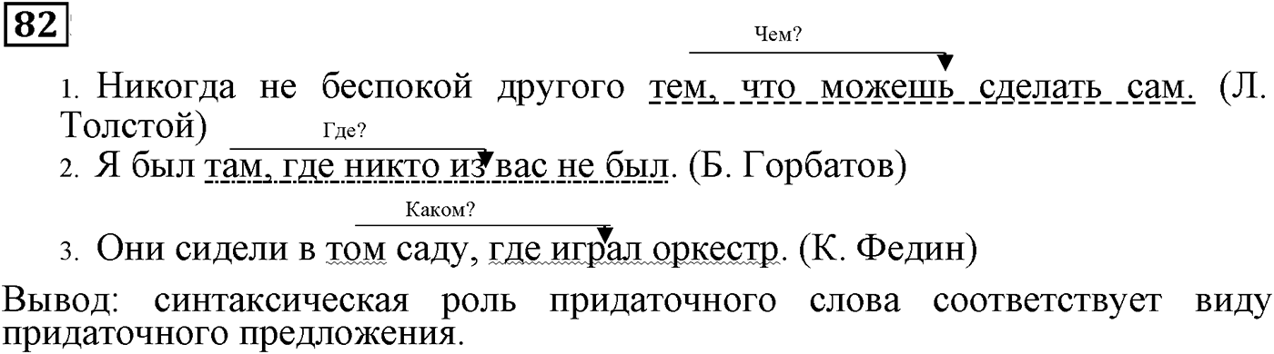 Роль указательных слов в подчинении предложений. Упражнение 82 — решение 2