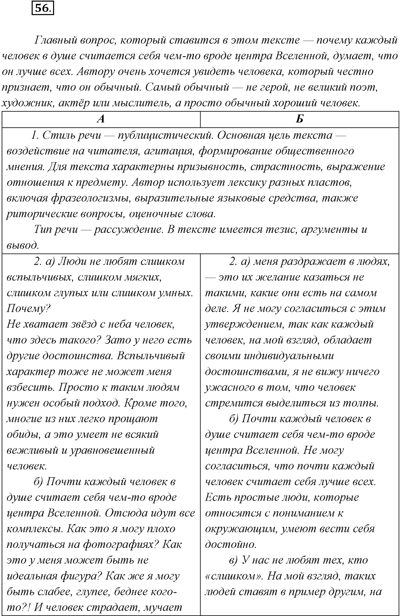 §4. Виды речевой деятельности: говорение, письмо, слушание, чтение. Упражнение №56 — решение 1