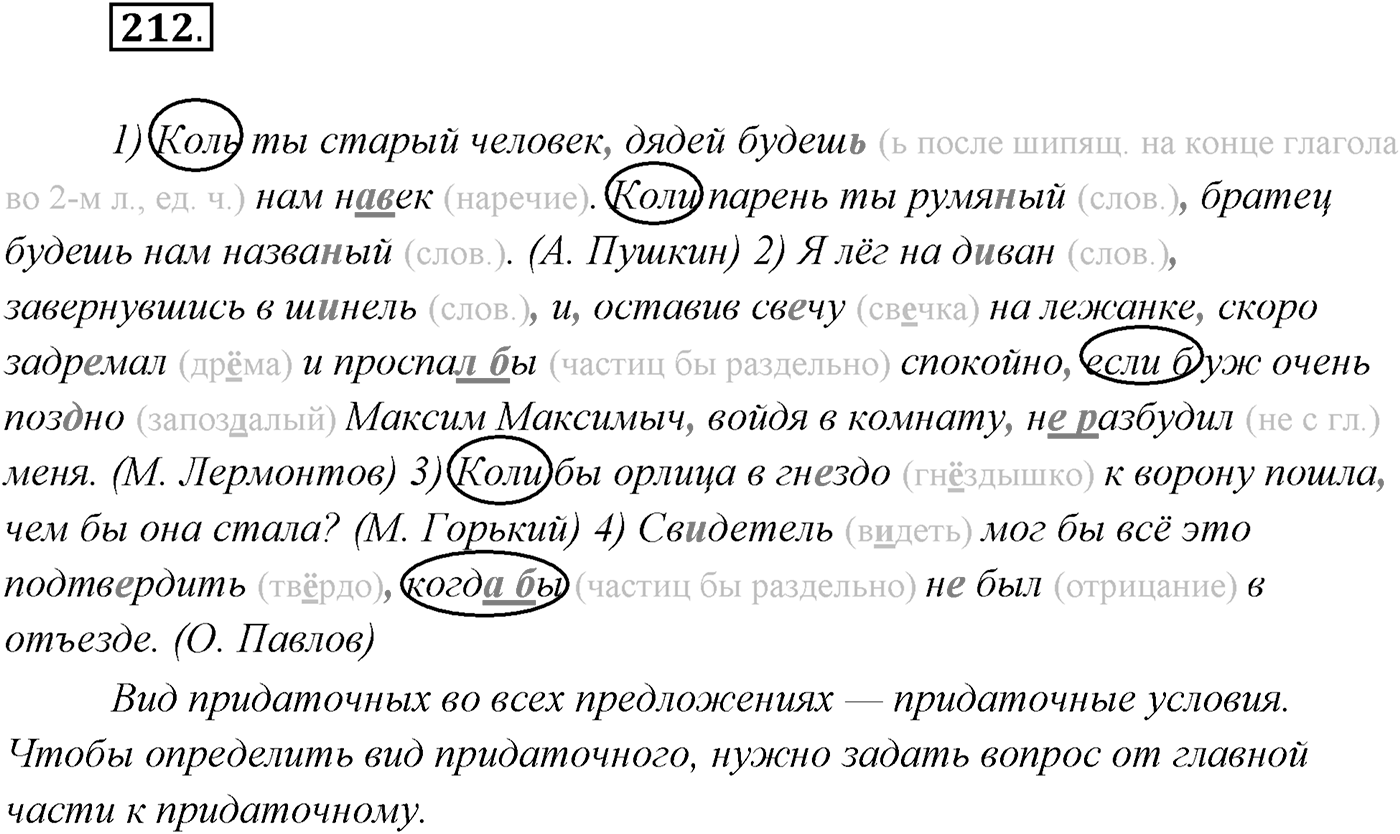 §21. Сложноподчинённые предложения с придаточными условия, уступки. Упражнение №212 — решение 1